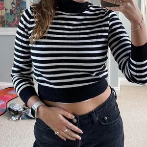 Zara Knit Black and White Striped Sweater